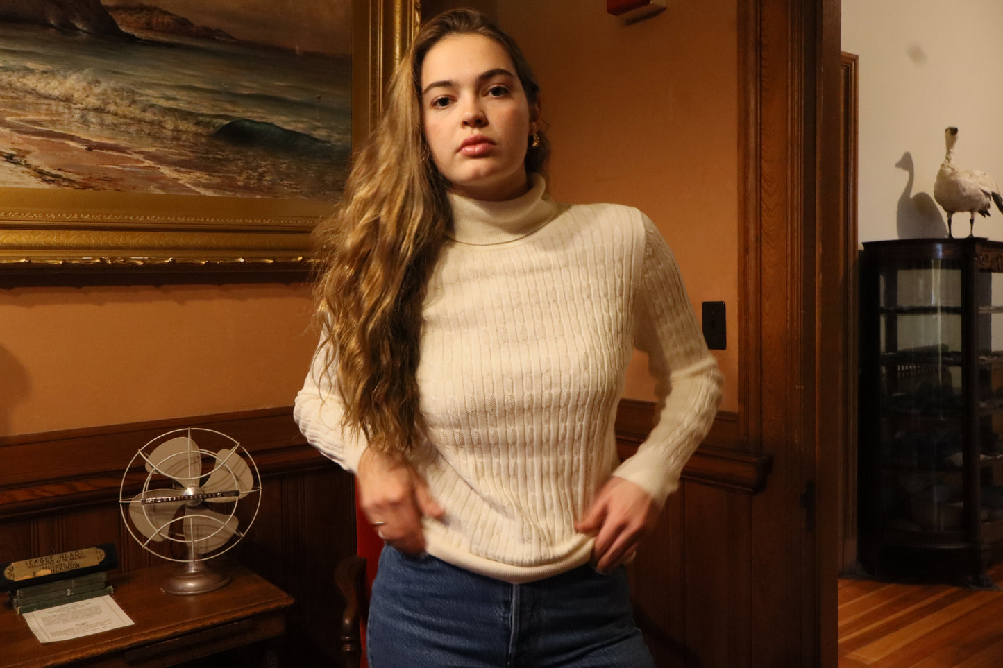 Talbots Cream Ribbed Turtleneck