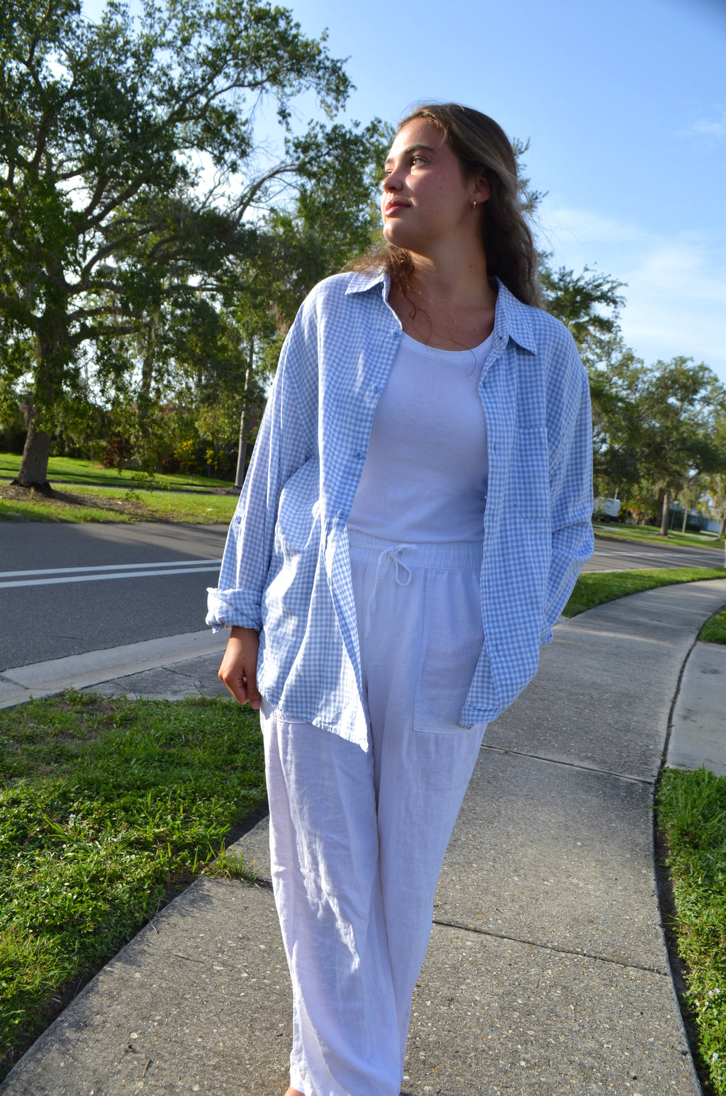 Blue Gingham Cotton Button Down