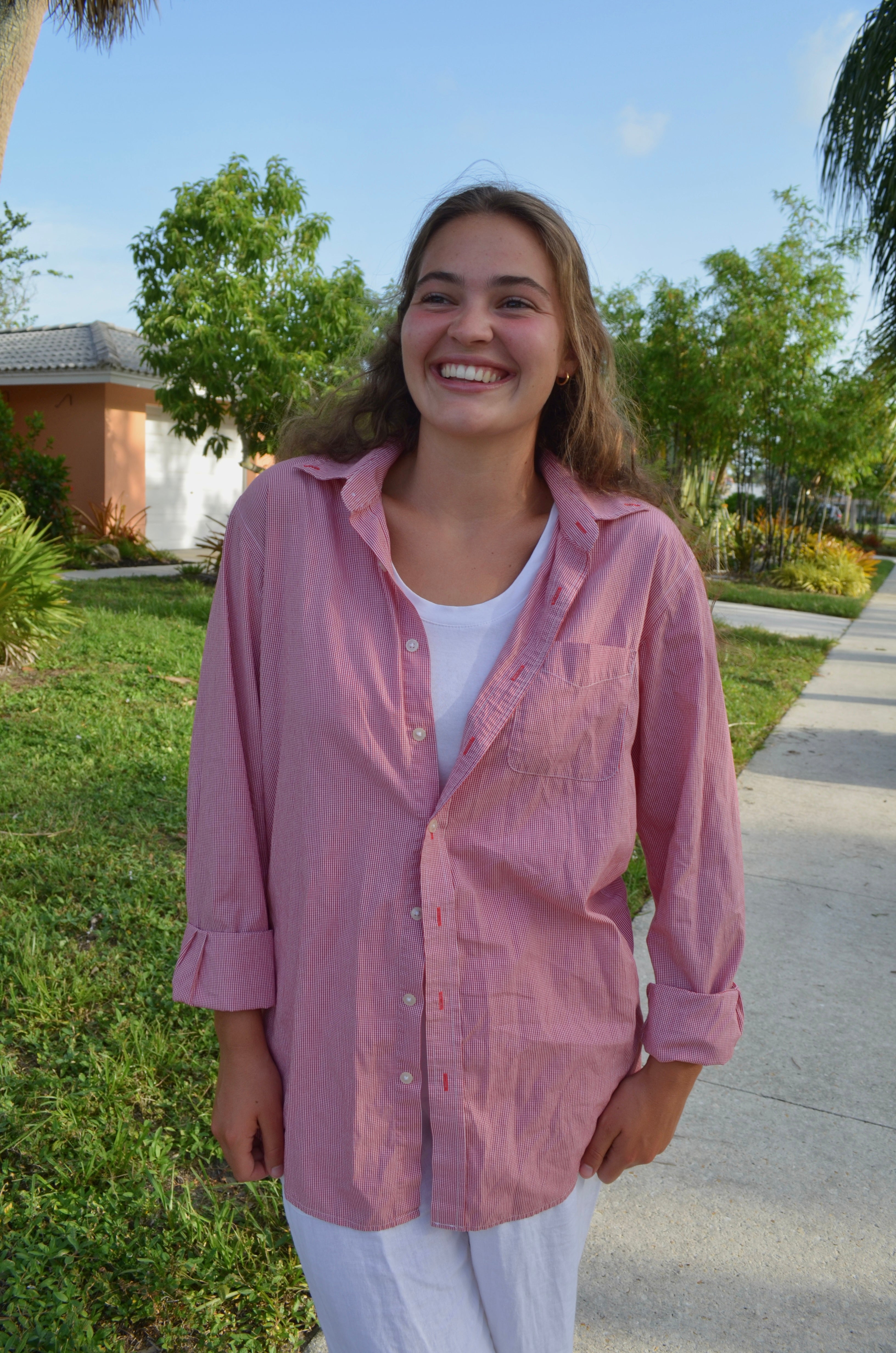 Red and White Stripe Button Down