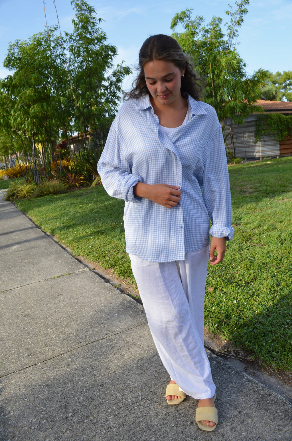 Blue Gingham Cotton Button Down
