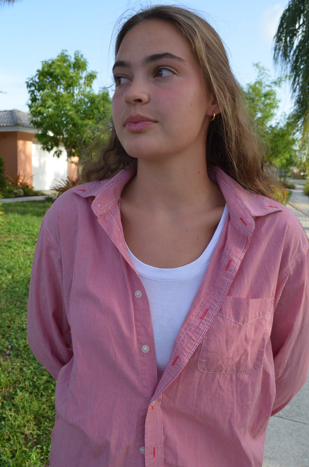 Red and White Stripe Button Down