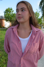 Red and White Stripe Button Down