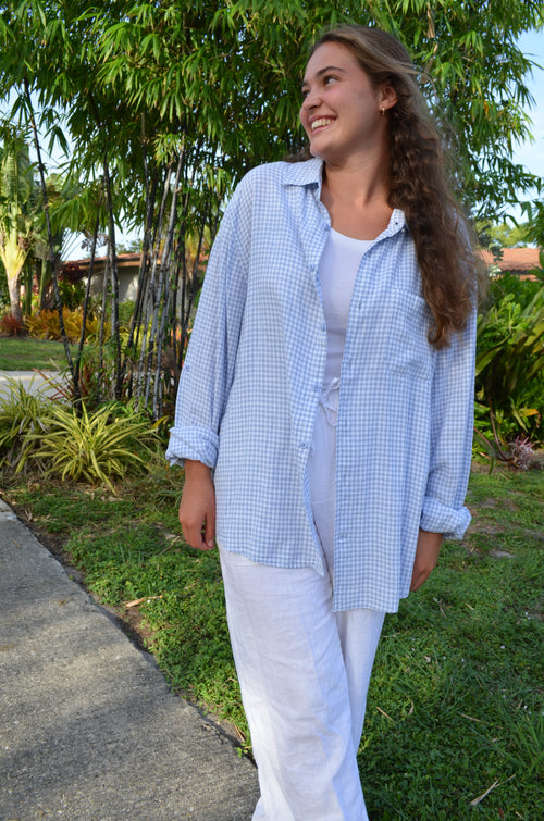 Blue Gingham Cotton Button Down
