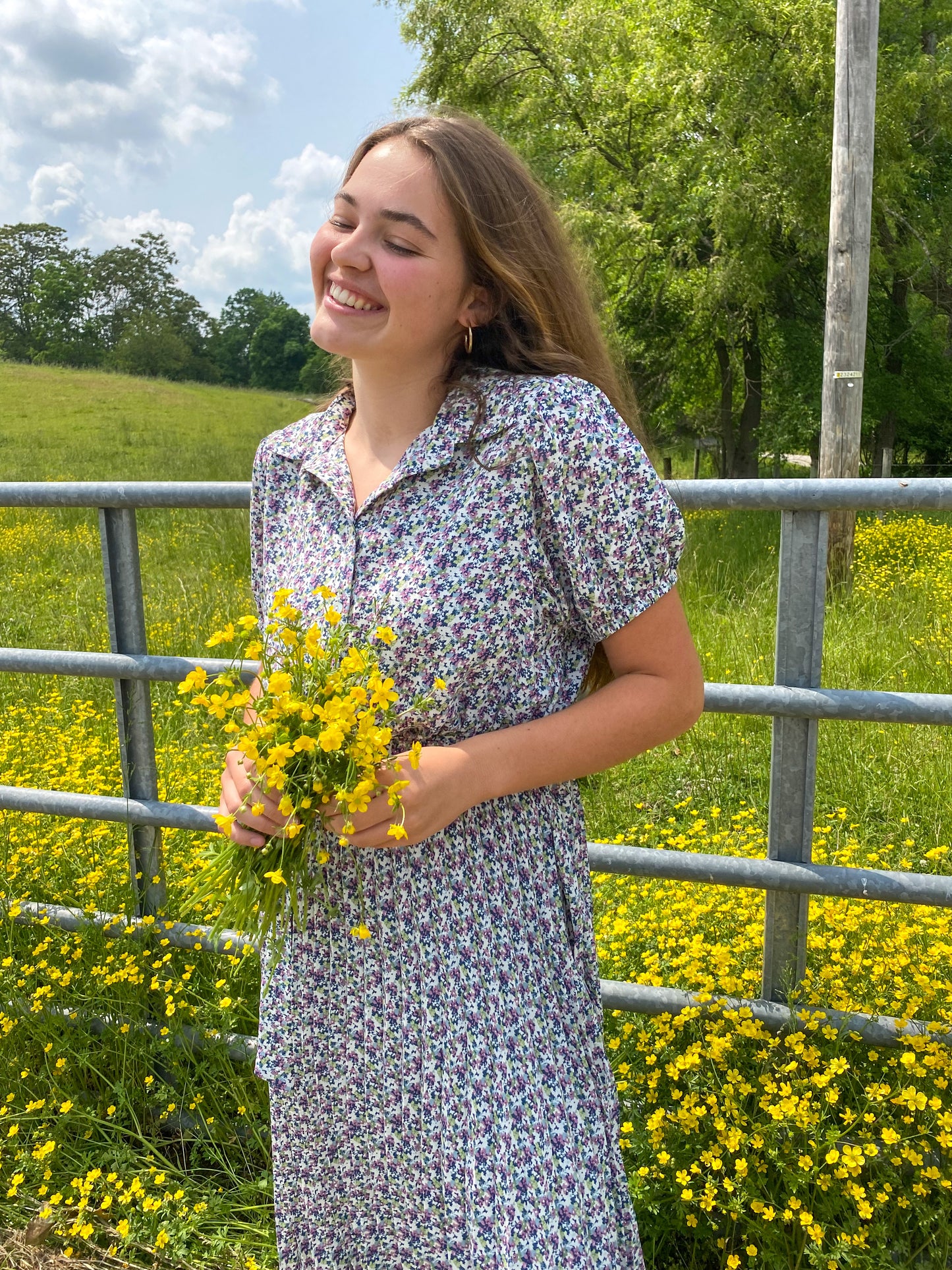 Pleated Button Down in Floral