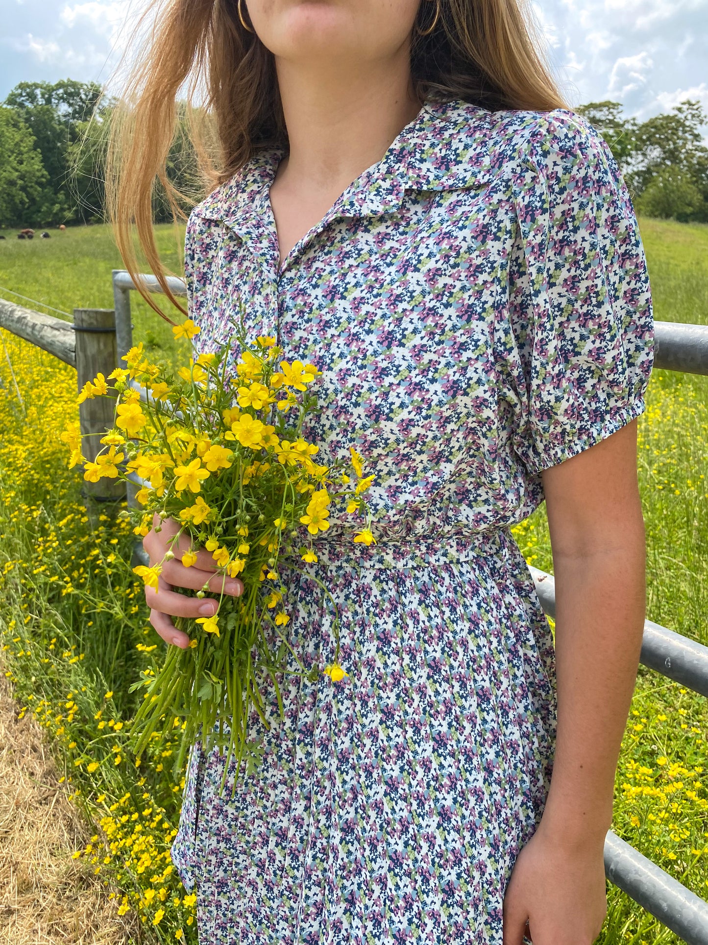 Pleated Button Down in Floral