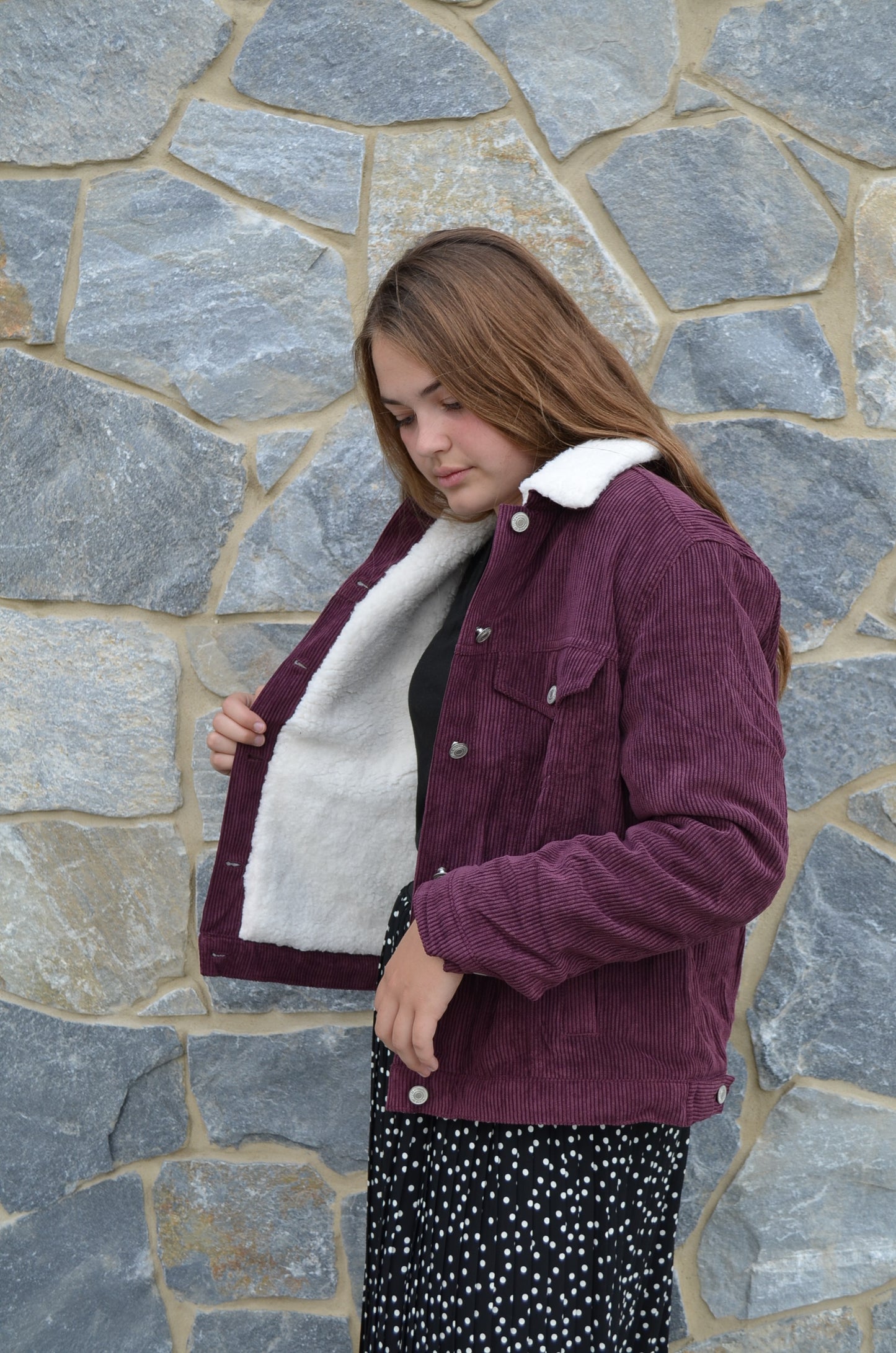 Sherpa Corduroy Jacket in Burgundy