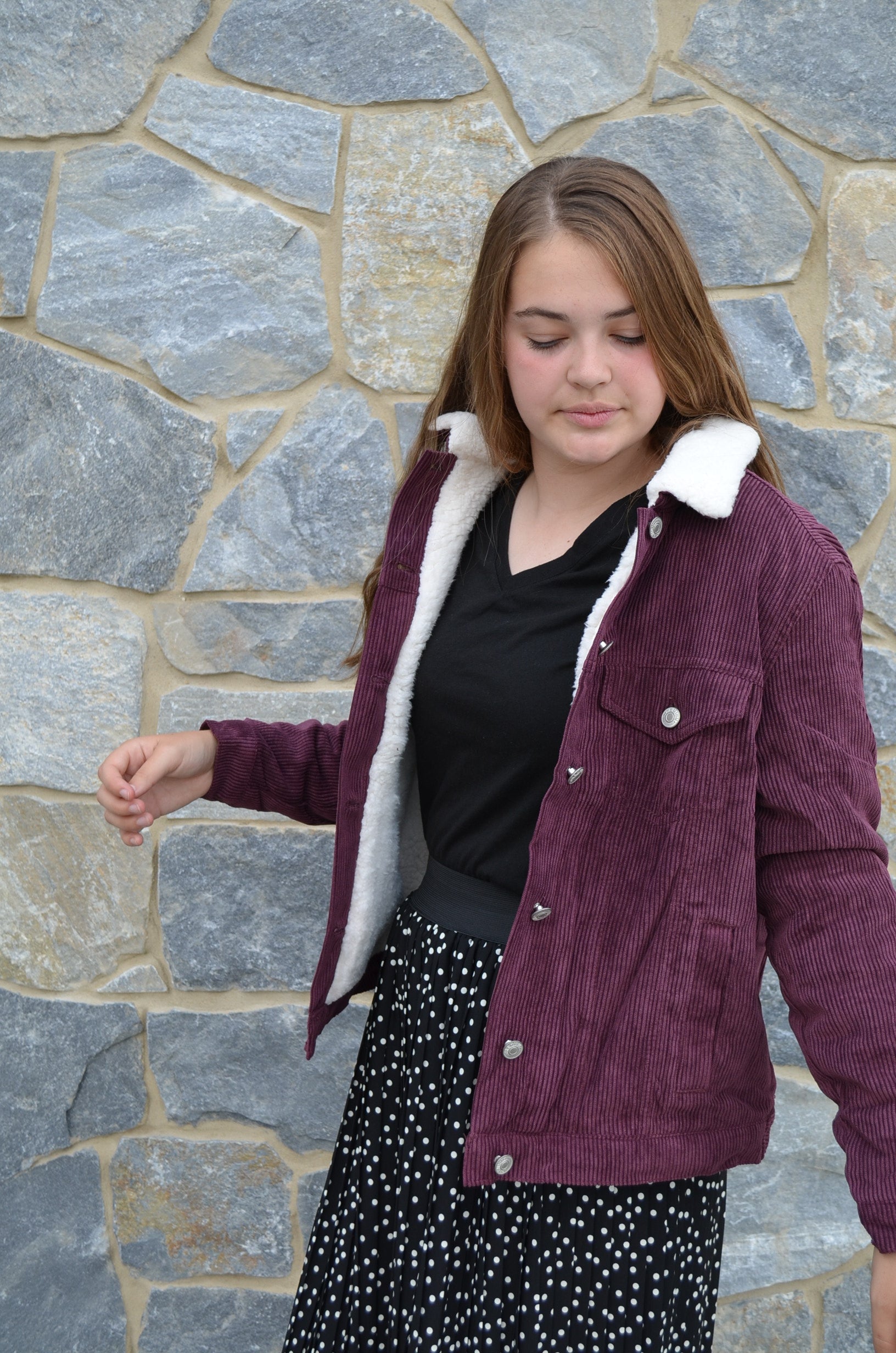 Burgundy corduroy sherpa store jacket