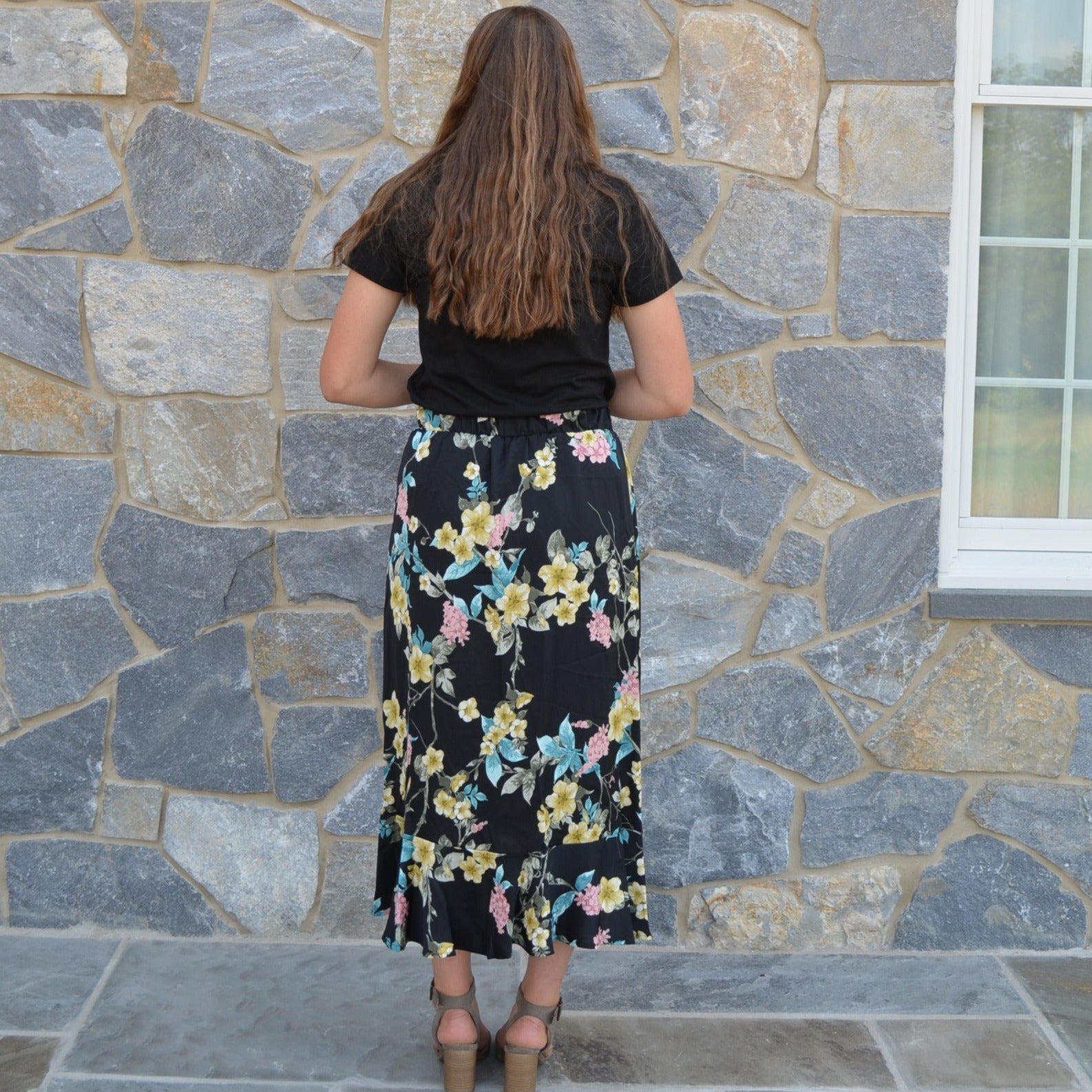 Modest Black Floral Skirt - Made in USA