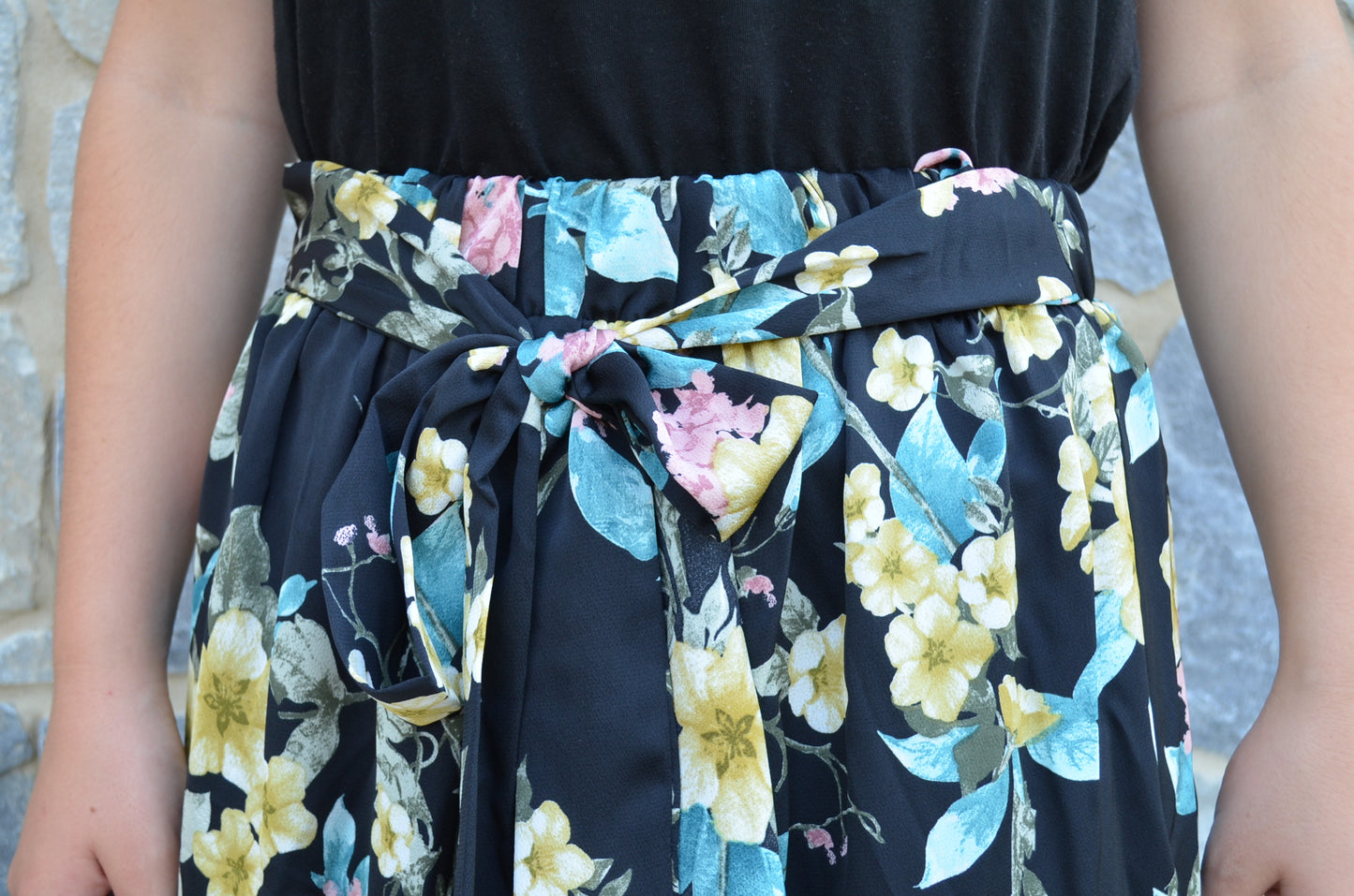 Modest Black Floral Skirt - Made in USA