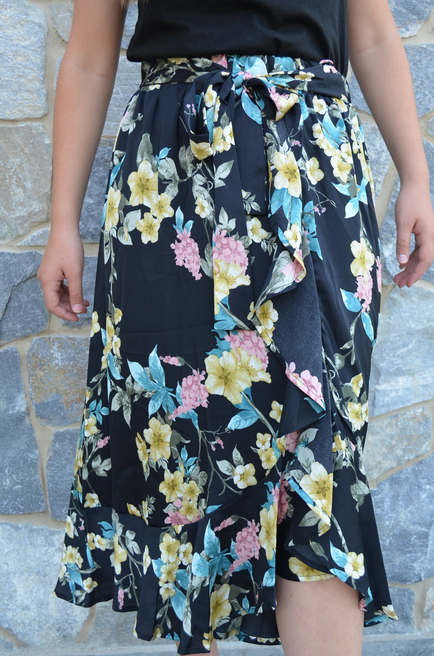 Modest Black Floral Skirt - Made in USA