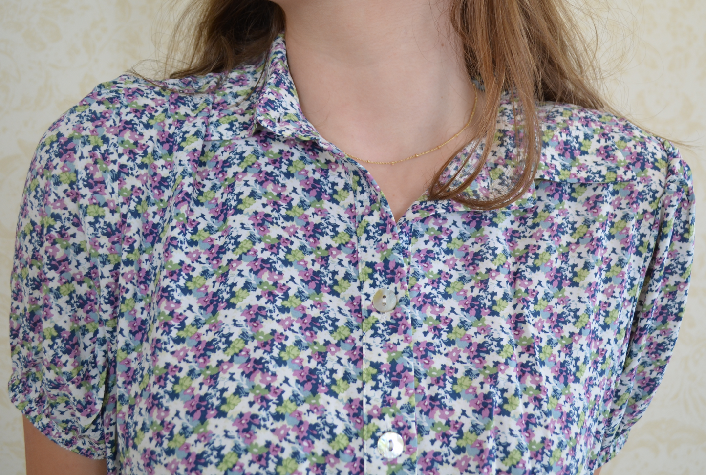 Pleated Button Down in Floral